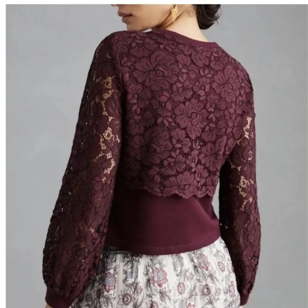 Anthropologie Maeve Lace‎ Top Burgundy Size Small